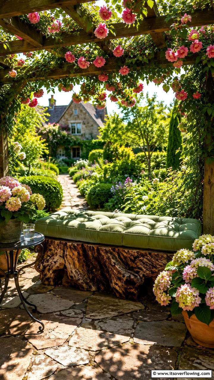 Cushioned Garden Bench - 21 Creative Tree Stump Decorating Ideas for Rustic Accents