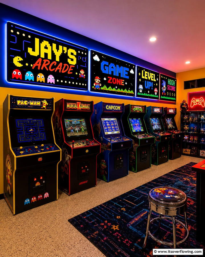 Custom Arcade Marquee Signs - 25 Exciting Arcade Room Ideas for Game Lovers