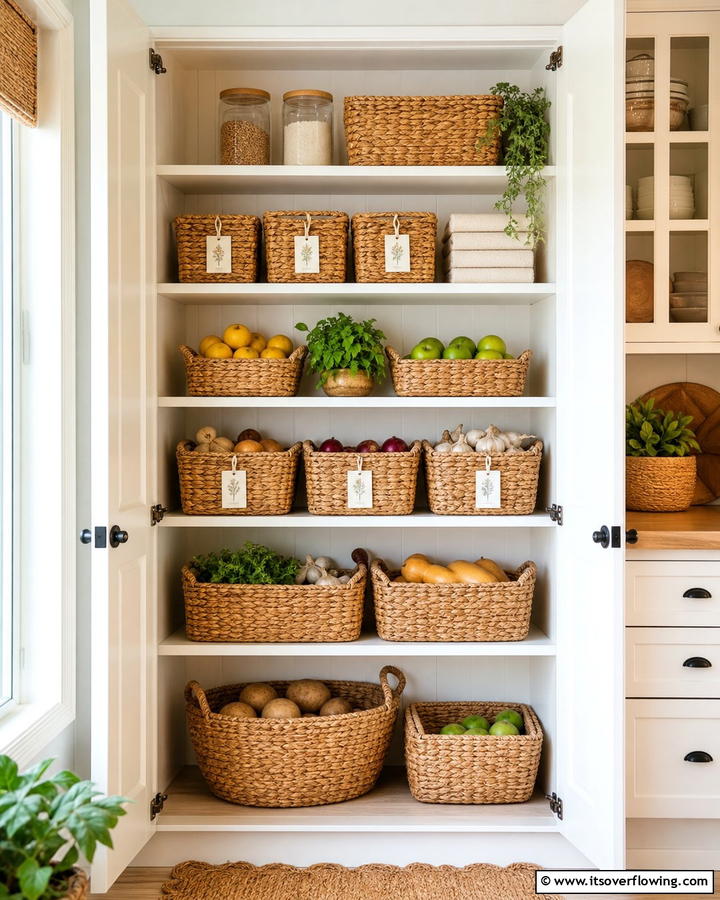 Custom Basket Storage - 21 Larder Cupboard & Pantry Ideas for Organized Kitchens