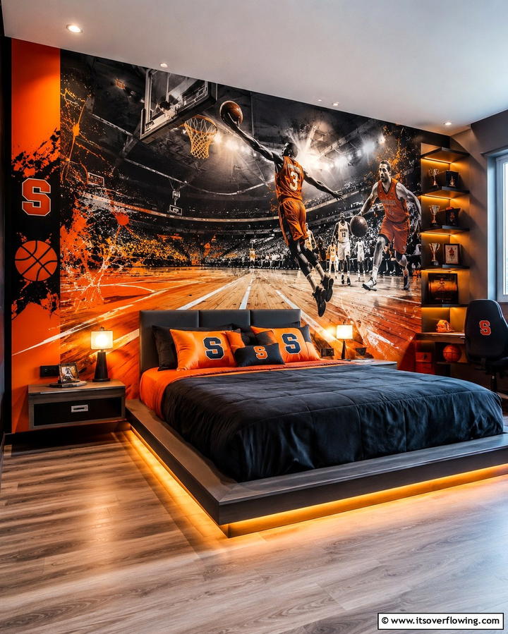Custom Basketball Themed Wall Mural - 25 Fun Basketball Room Decor Ideas for Sports Fans