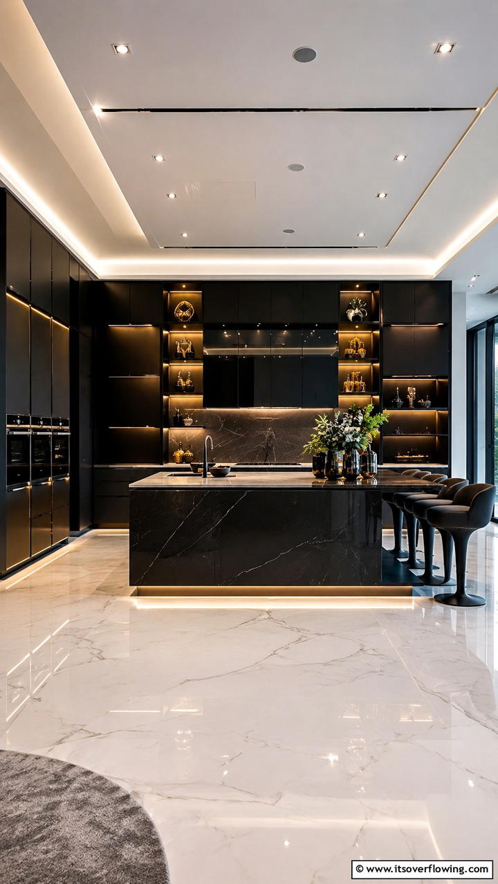 Custom Black Cabinetry with LED Lighting - 30 Black Kitchen Cabinet Ideas for Bold Modern Spaces