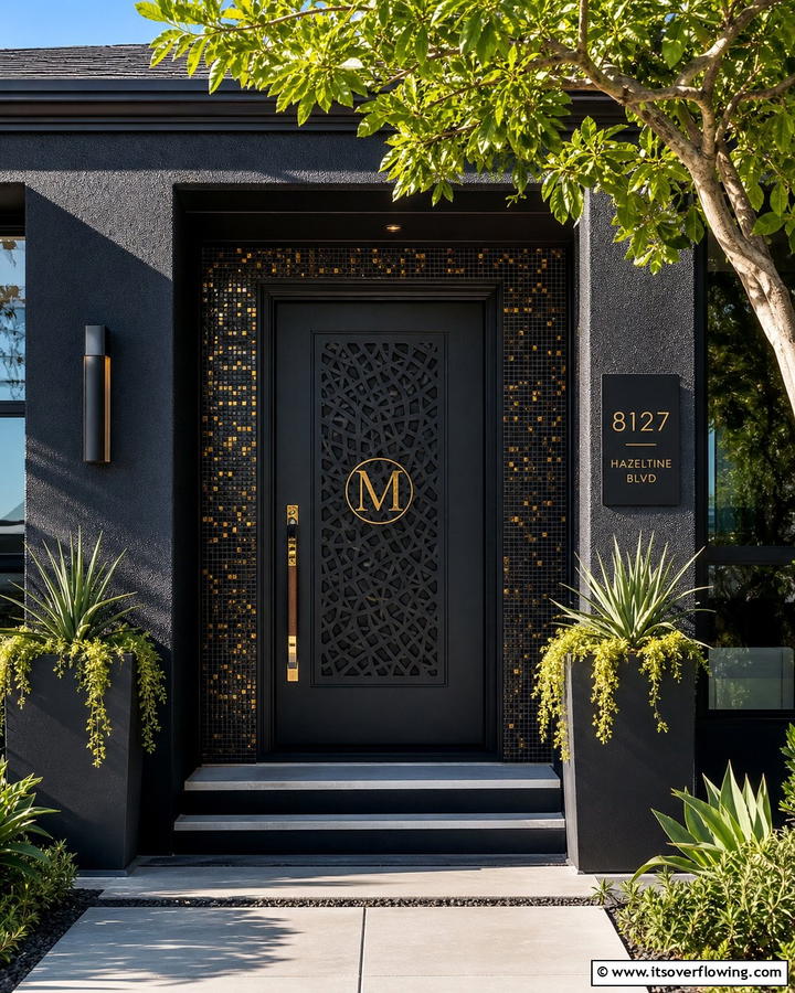 Custom Black Door with Unique Personal Touch - 21 Black Front Door Ideas for Bold First Impressions