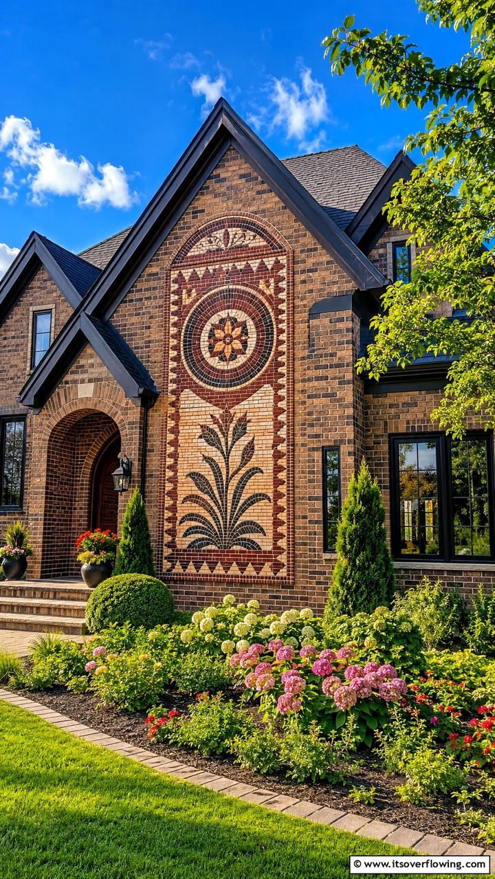 Custom Brick Artwork - 30 Brown Brick Exterior Home Ideas for Timeless Curb Appeal