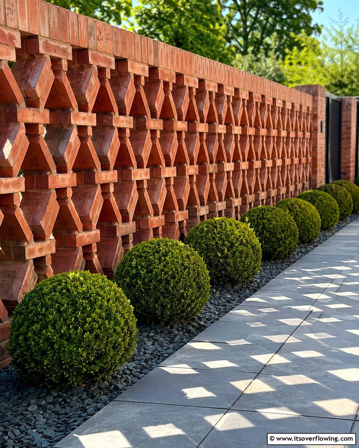 Custom Brick Geometry - 30 Classic Brick Fence Ideas for Timeless Outdoor Security & Charm