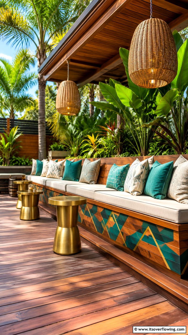 Custom Built In Bench with Artistic Flair - 30 Built-In Deck Bench Ideas- Functional Outdoor Seating