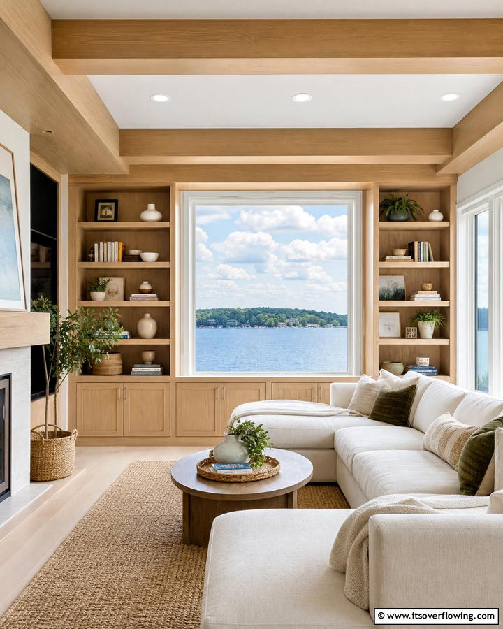 Custom Built In Shelving - 21 Lake House Decorating Ideas for Serene Waterfront Vibes