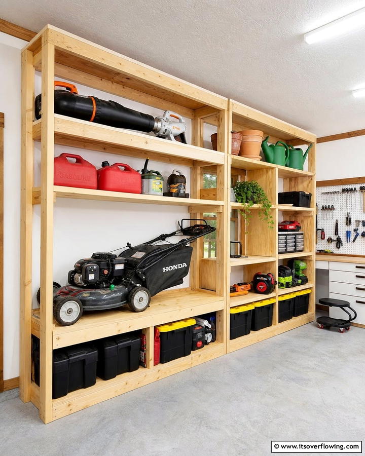 Custom Built Shelving - 20 Smart Lawn Mower Storage Ideas for Your Garden