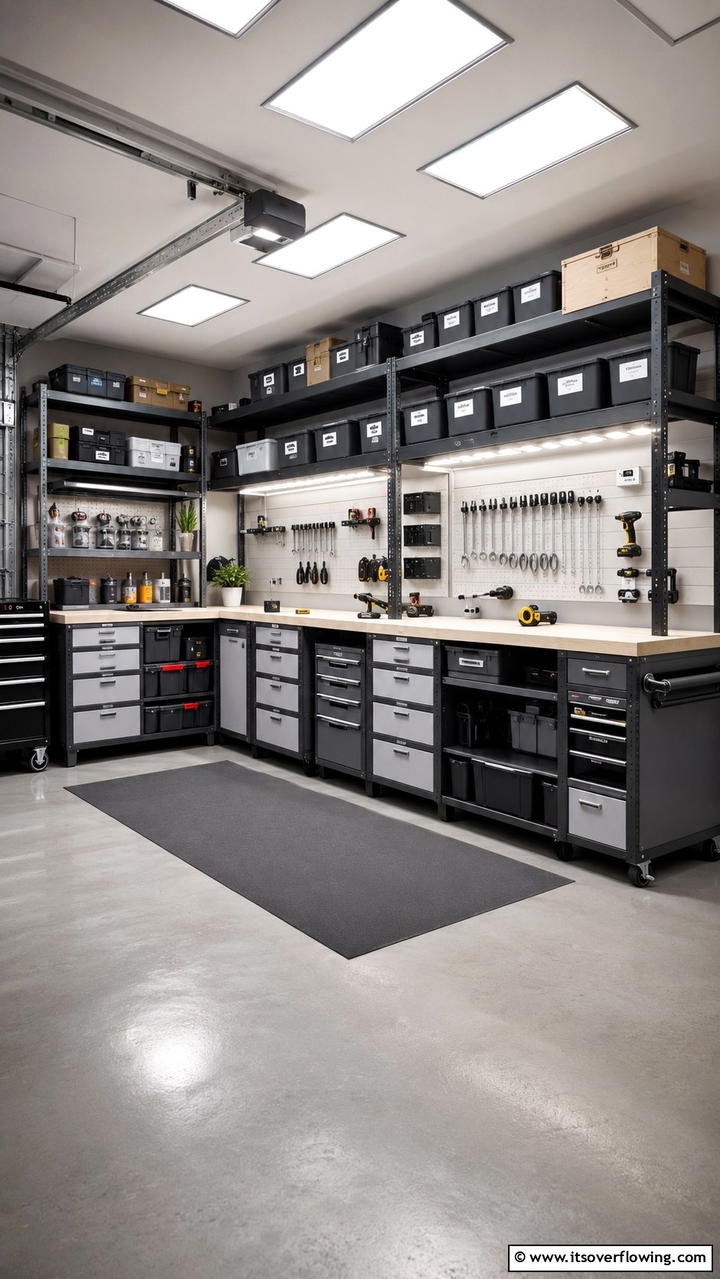 Custom Built Workbench with Integrated Storage - 30 Garage Workbench Ideas for Organized DIY Spaces