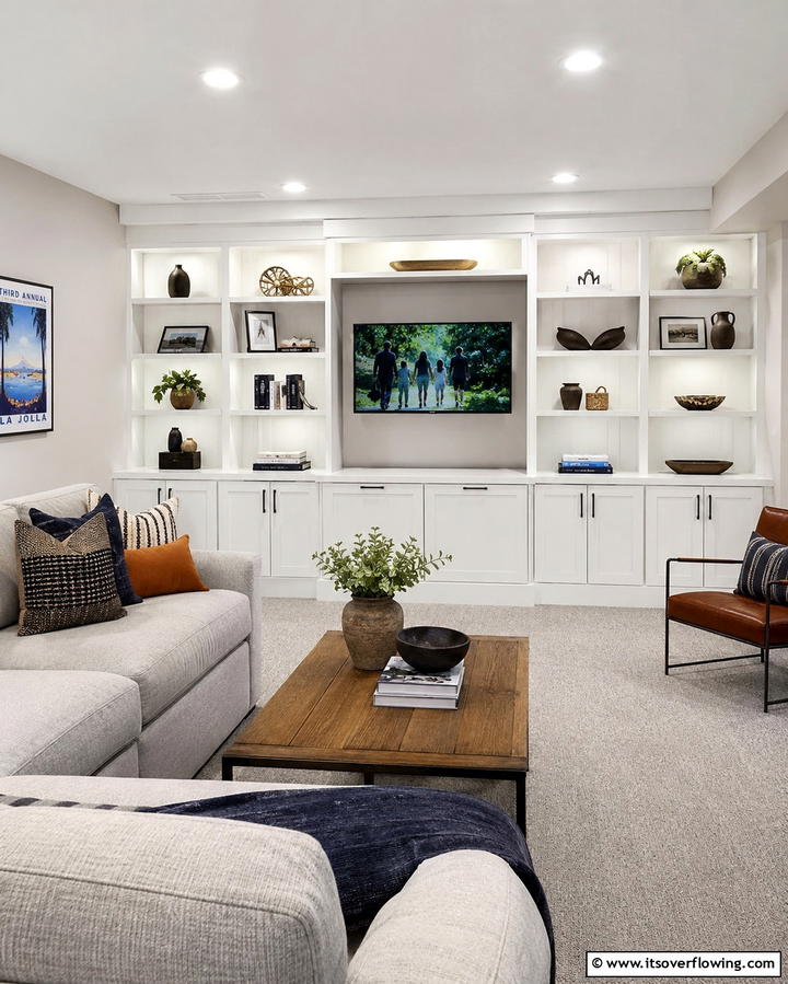 Custom Built in Cabinets - 30 Functional Basement Furniture Ideas for Multi-Use Spaces