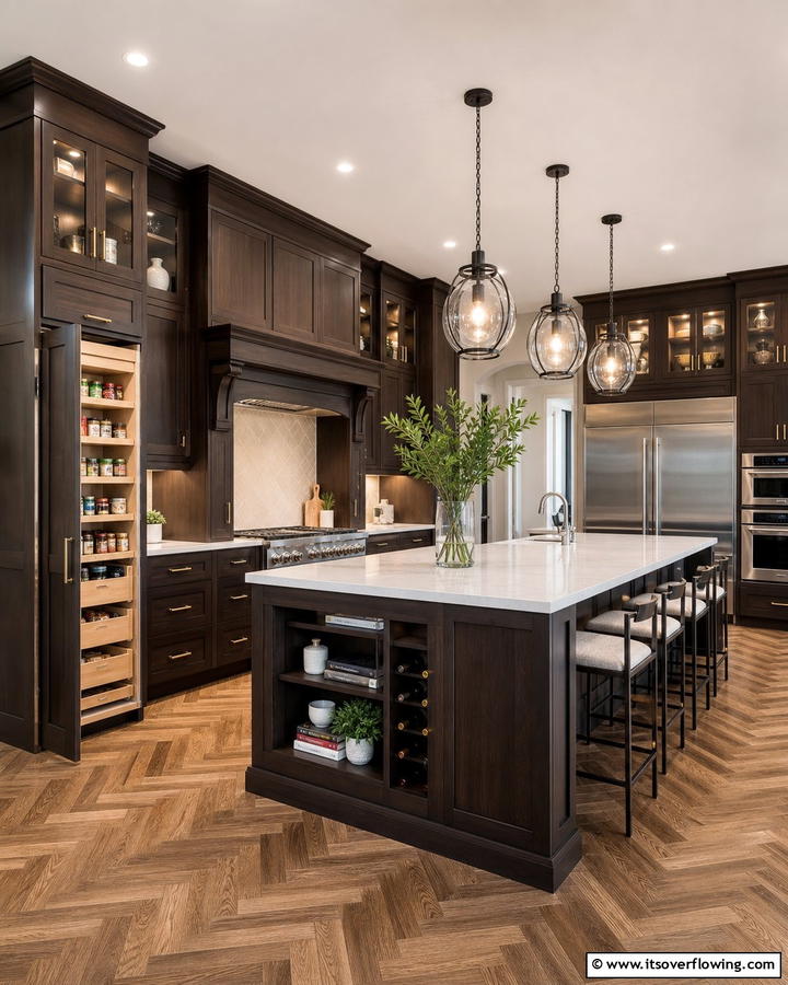 Custom Built ins - 30 Dark Wood Kitchen Cabinet Designs for Classic Style