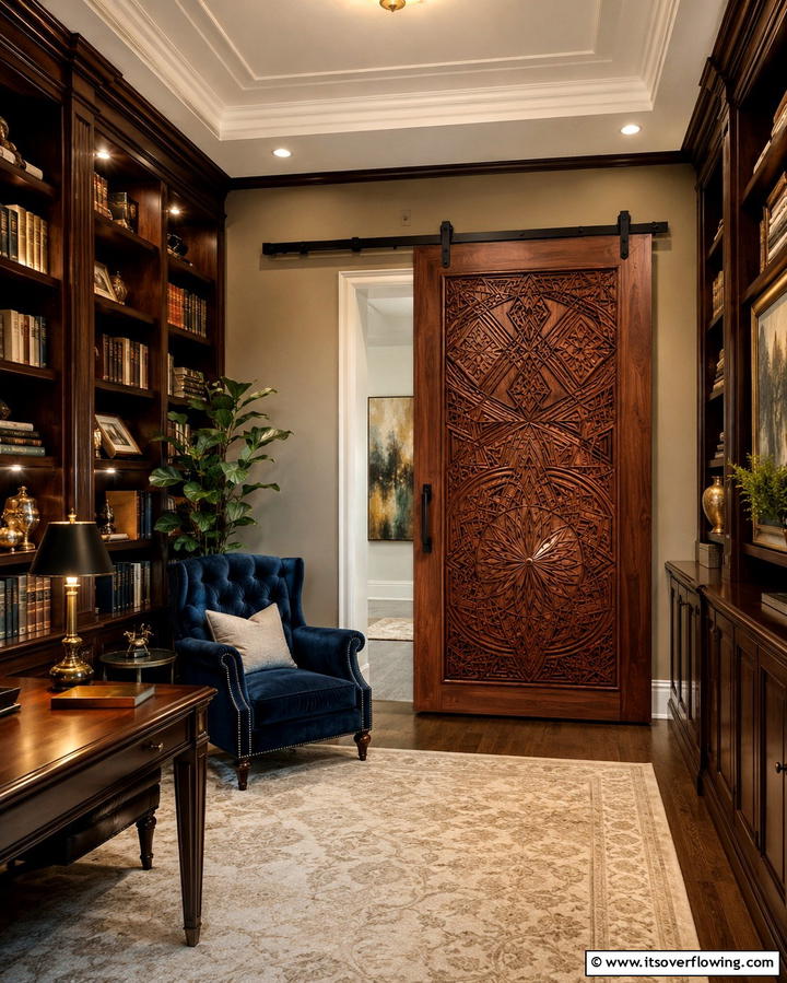 Custom Carved Barn Door - 30 Stylish Barn Door Ideas for Modern Home Organization