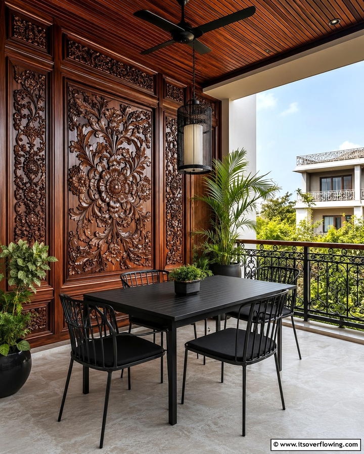 Custom Carved Wood Panels - 30 Balcony Privacy Ideas for Secluded Outdoor Spaces