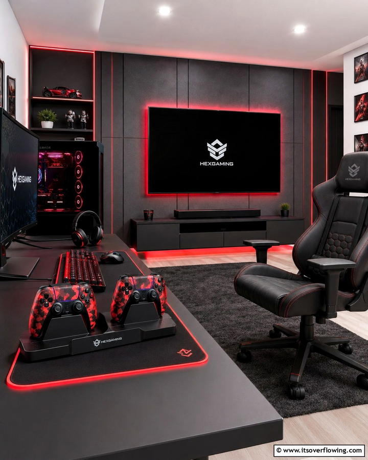 Custom Controller Skins - 25 Red and Black Gaming Setup Ideas for a Stylish Space
