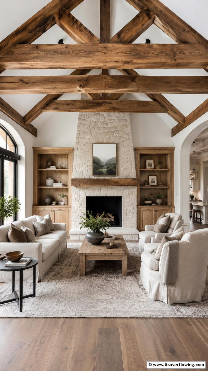 Custom Crafted Beams - 30 Exposed Beam Living Room Ideas for Rustic Charm