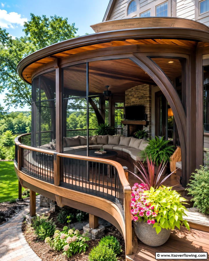 Custom Curved Screened in Deck - 30 Screened-in Deck Ideas for Bug-Free Outdoor Living