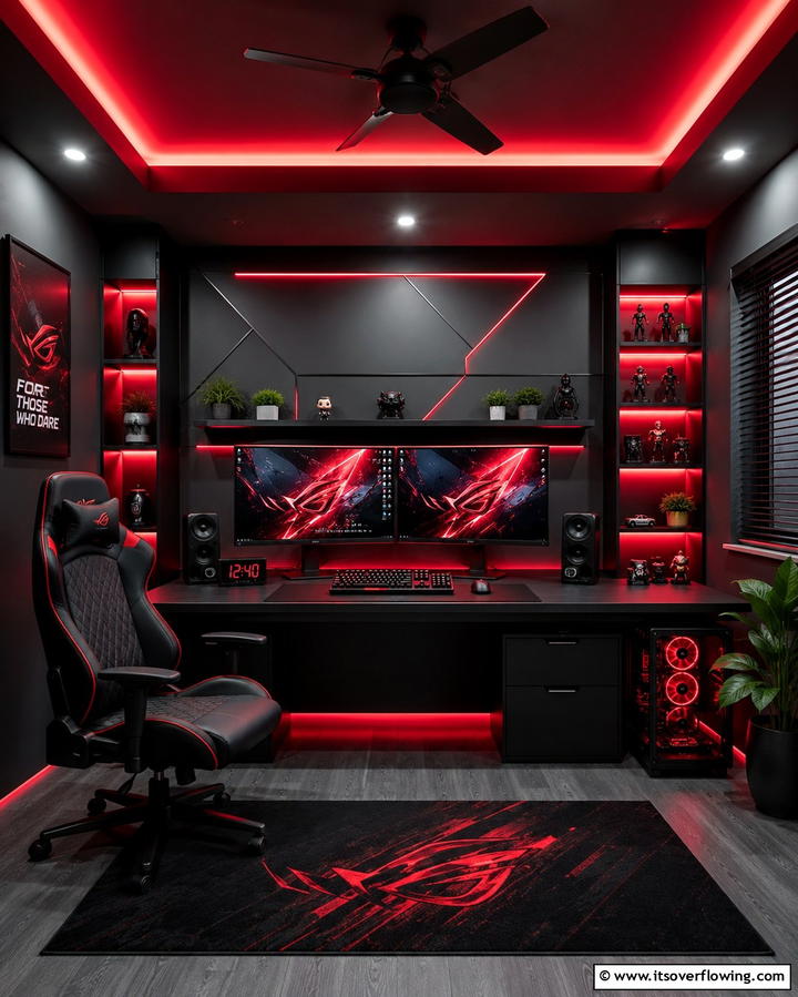 Custom Desk Setup - 25 Red and Black Gaming Setup Ideas for a Stylish Space