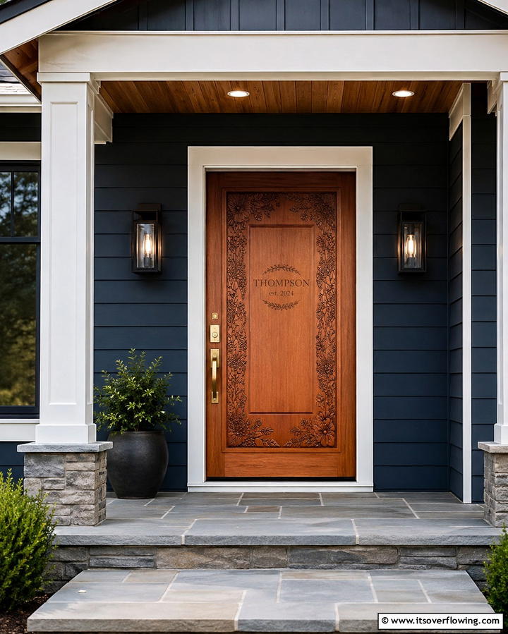Custom Engraved Entry Door - 30 Farmhouse Front Door Ideas for Curb Appeal