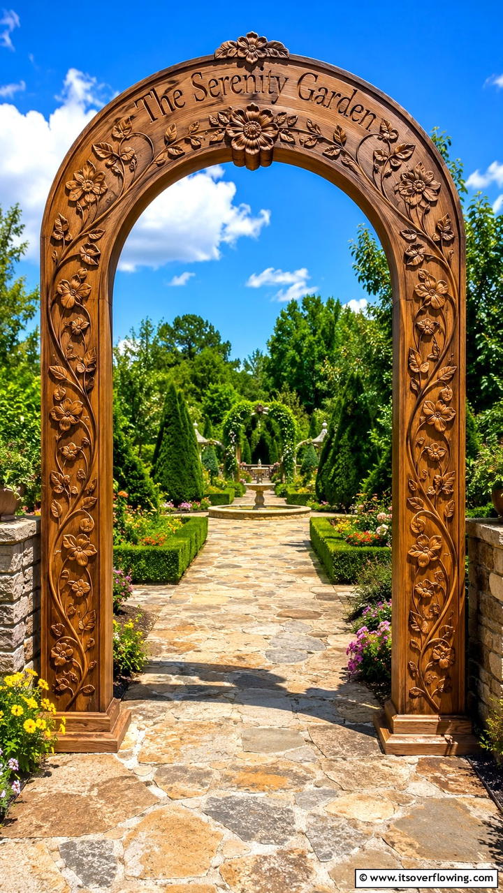 Custom Engraved Garden Arch - 30 Garden Arch Ideas for Enchanting Outdoor Spaces