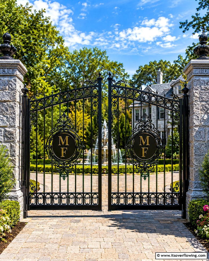 Custom Engraved Iron Gate - 30 Stylish Driveway Gate Ideas for Curb Appeal