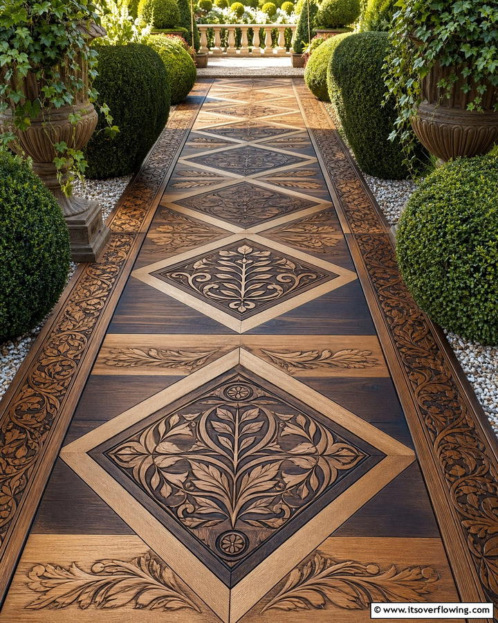 Custom Engraved Path - 30 Wooden Walkway Ideas for Gardens and Outdoor Paths