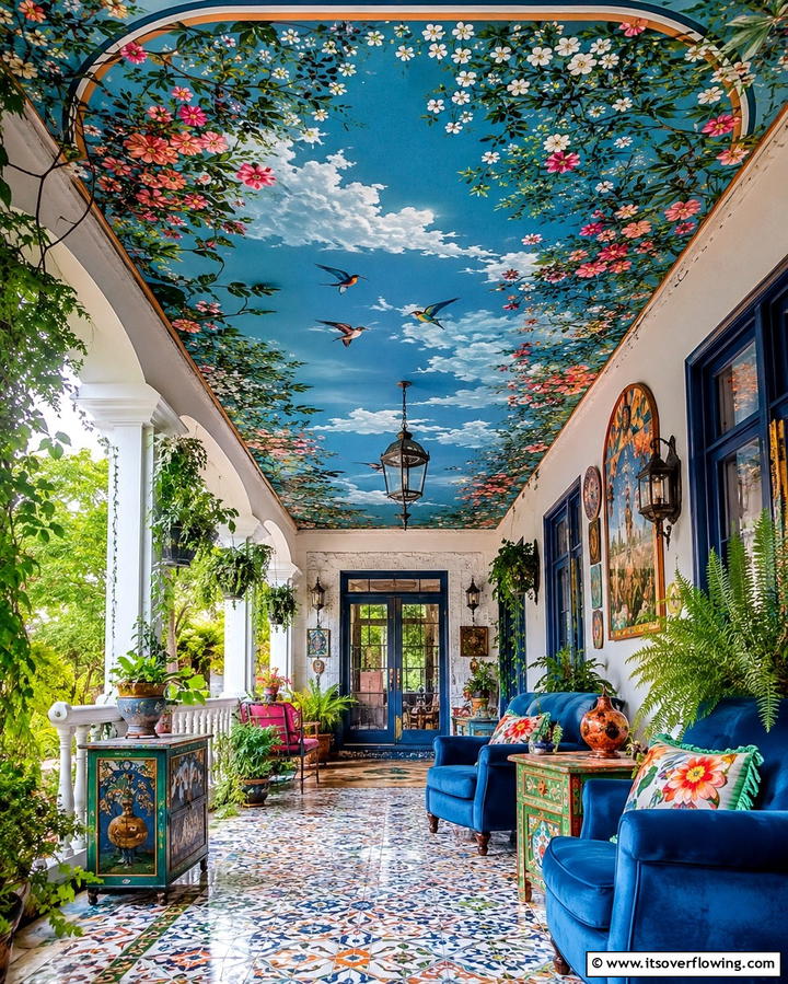 Custom Hand Painted Murals - 30 Porch Ceiling Ideas to Refresh Your Outdoor Entryway