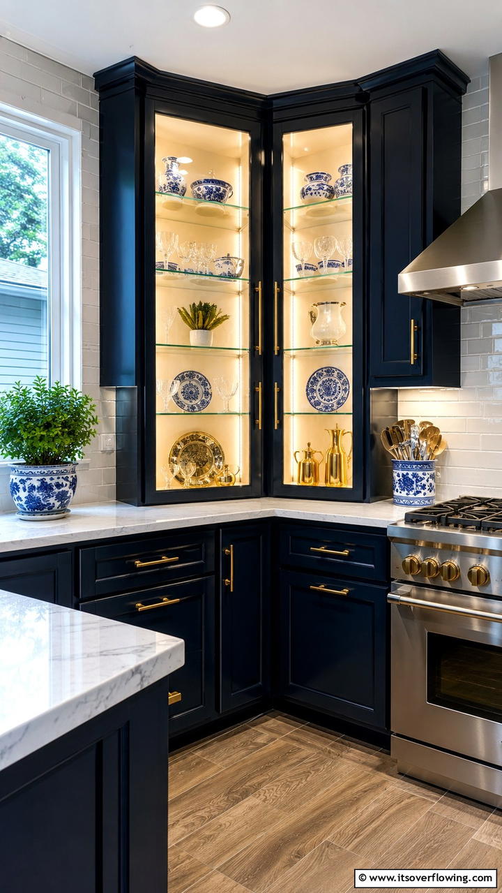 Custom Illuminated Cabinet Interiors - 30 Corner Cabinet Ideas to Maximize Storage in Any Room