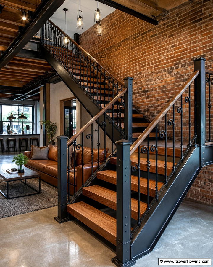 Custom Iron Accents - 30 Wooden Staircase Ideas for Modern and Rustic Homes