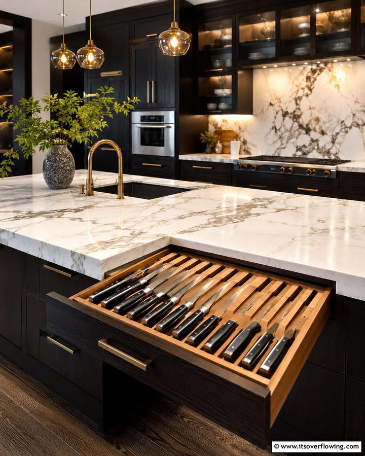 Custom Knife Drawers - 25 Smart Kitchen Island Storage Ideas for Organized Kitchens