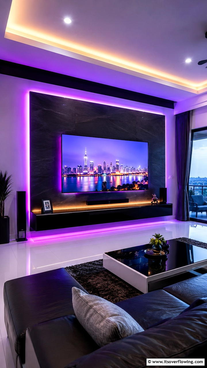 Custom LED Backlit TV Wall - 21 Innovative TV Wall Ideas to Maximize Living Room Space