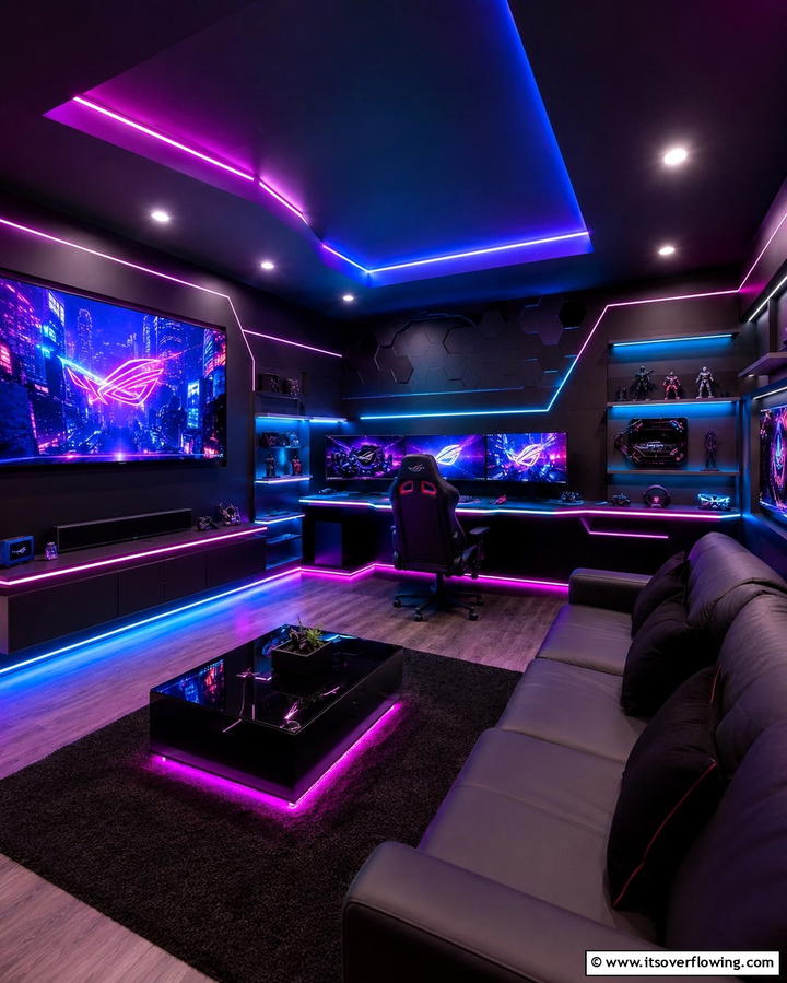 Custom LED Game Room - 30 Game Room Ideas for Fun Home Entertainment Spaces