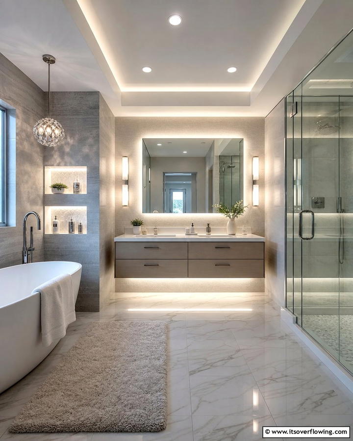 Custom Lighting for Personalized Ambiance - 30 Serene Spa Decor Ideas for a Relaxing Bathroom Retreat