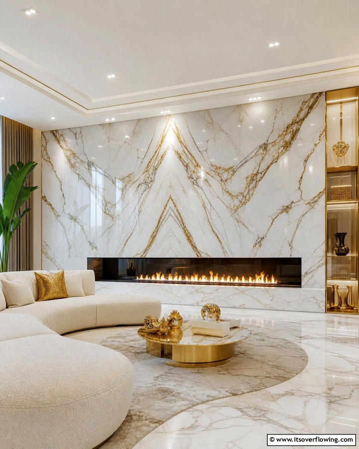 Custom Marble Linear Fireplace - 30 Linear Fireplace Ideas for Modern Home Heating