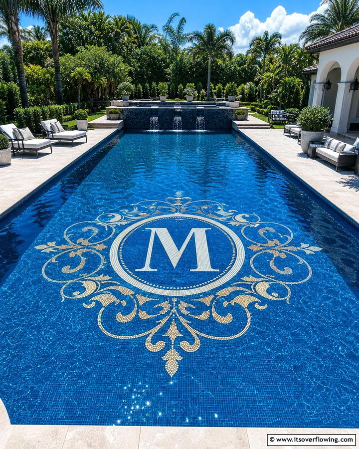 Custom Monogram Marvel - 21 Pool Tile Designs to Refresh Your Swimming Area Style