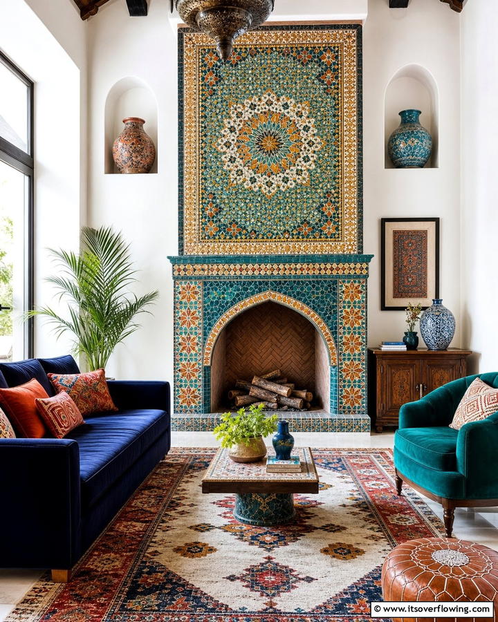 Custom Mosaic Artistry - 21 Cozy and Modern Fireplace Ideas for Every Home Style