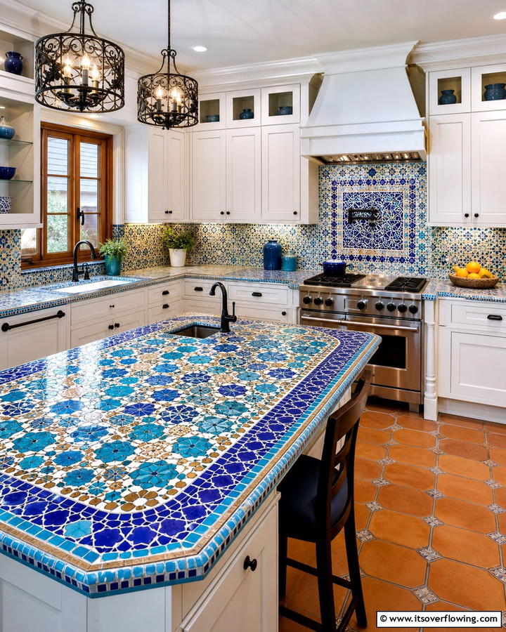Custom Mosaic Countertops - 21 Kitchen Countertop Ideas- Durable & Stylish Surfaces