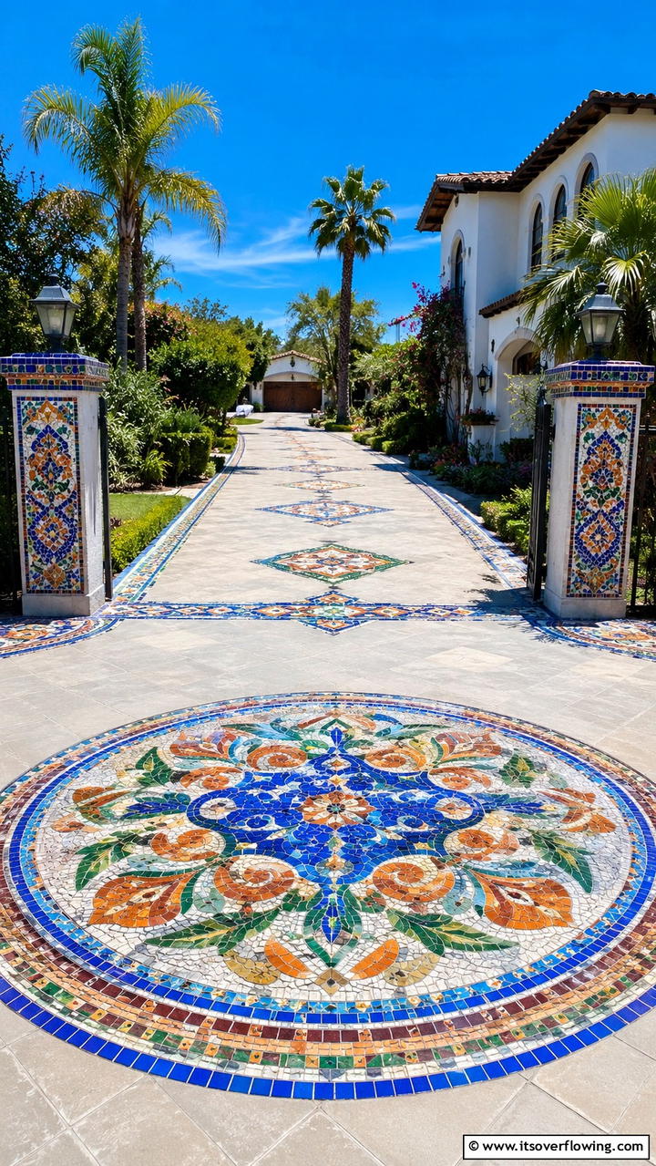 Custom Mosaic Designs - 30 Driveway Landscape Ideas to Boost Curb Appeal