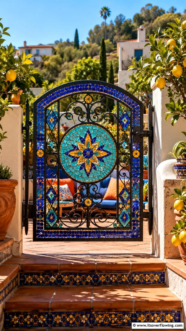 Custom Mosaic Inlay - 30 Deck Gate Ideas for Safety and Outdoor Style