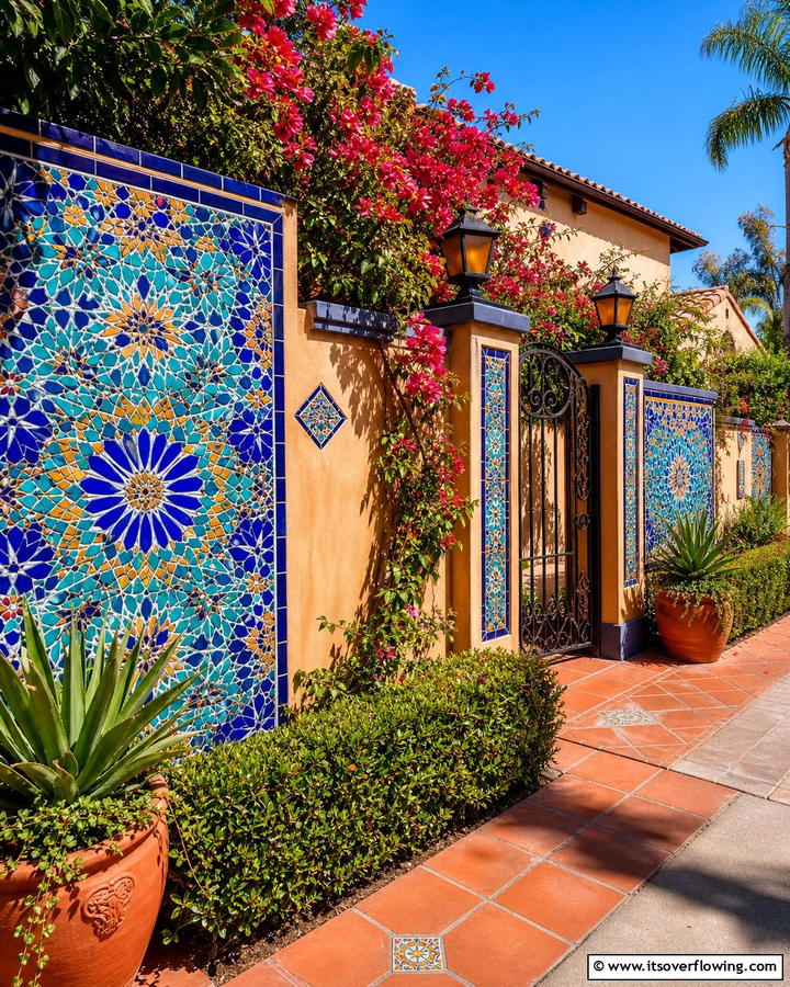 Custom Mosaic Tile Fence - 21 Front Yard Fence Ideas to Enhance Privacy and Style