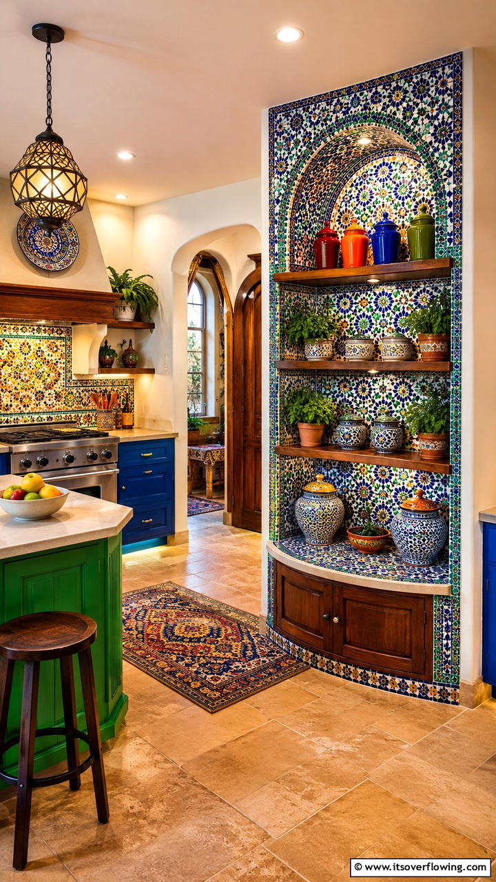 Custom Mosaic Tile Pantry - 30 Corner Pantry Ideas to Maximize Kitchen Storage