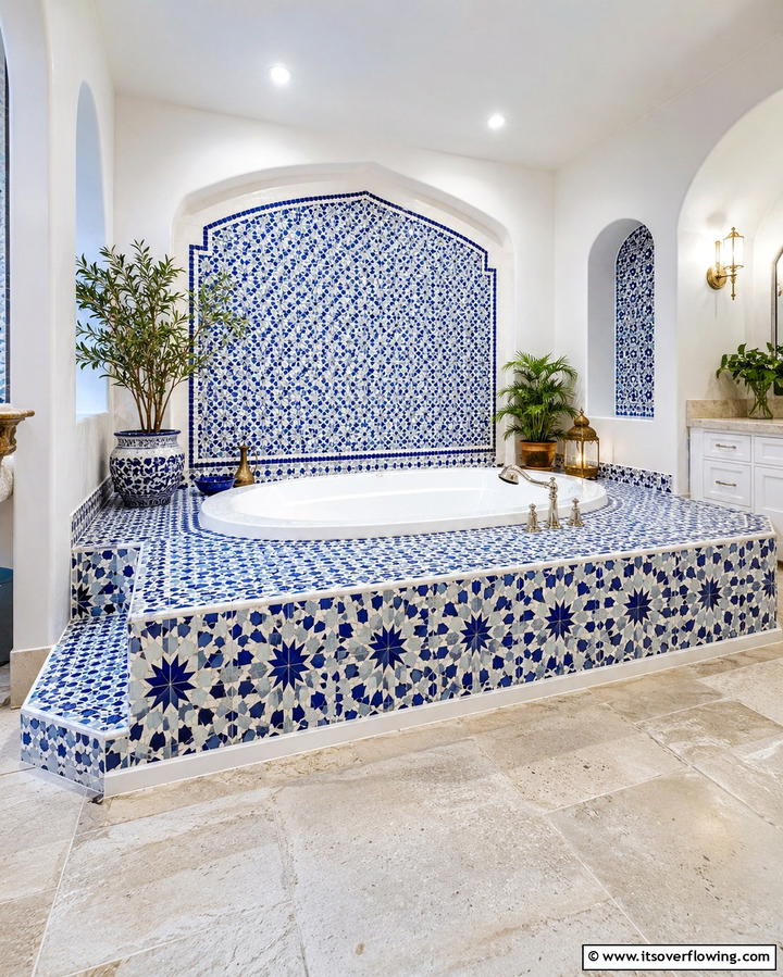 Custom Mosaic Tile Surround - 25 Elegant Drop-in Tub Ideas for a Spa-Like Bathroom