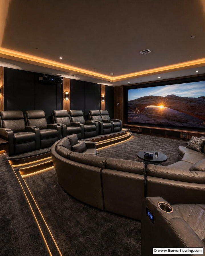 Custom Recliner and Sofa Arrangements - 30 Home Theater Ideas- Immersive Entertainment Spaces