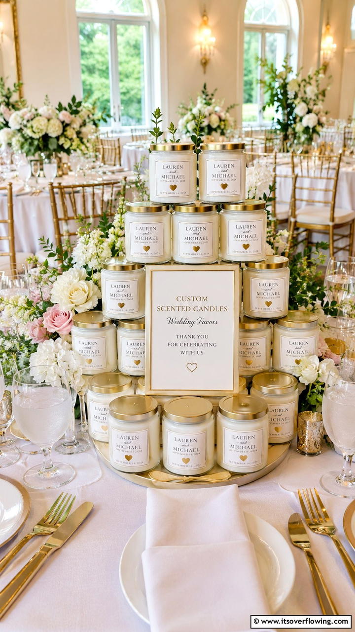 Custom Scented Candles - 21 Thoughtful Wedding Favors Ideas Your Guests Will Love