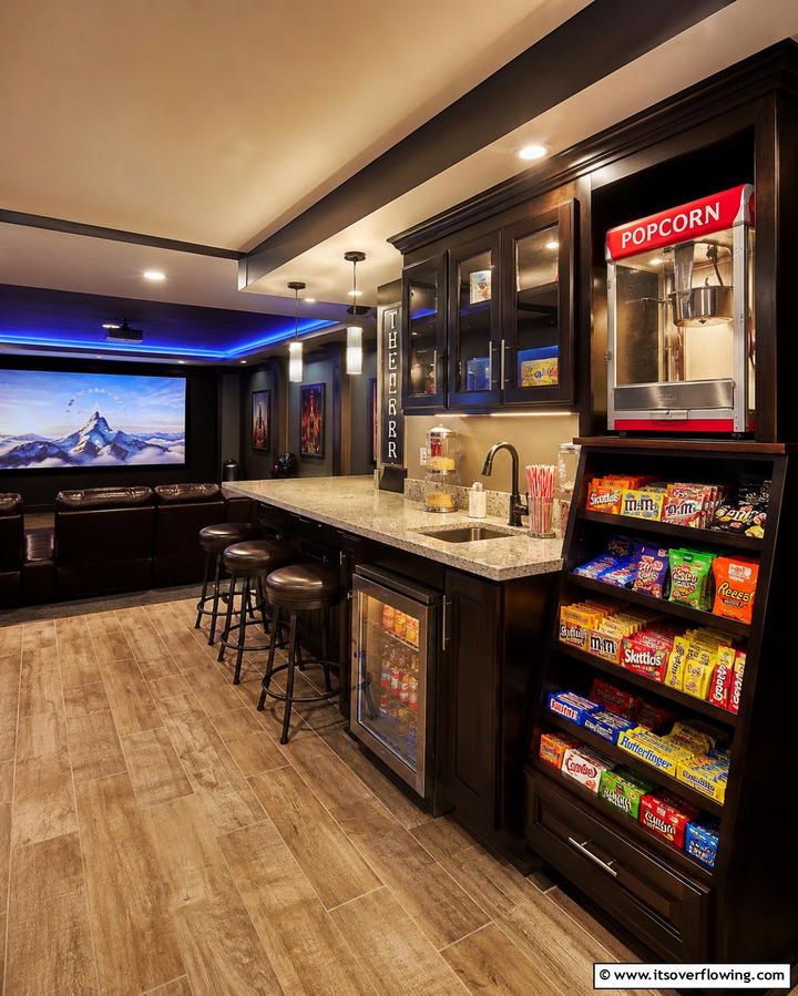 Custom Snack Bar for Convenience - 25 Basement Home Theater Ideas for Movie Nights