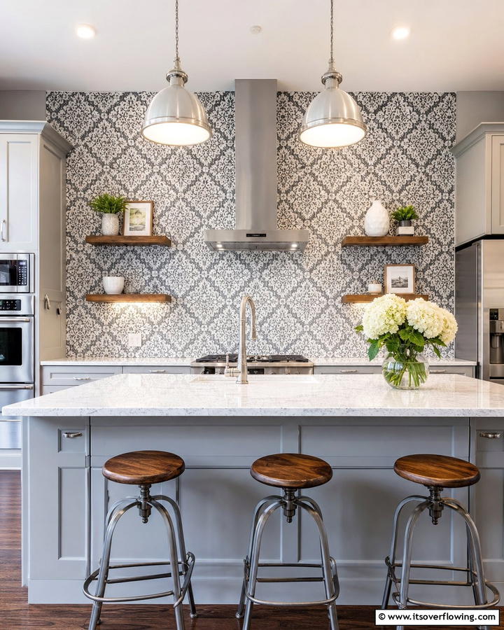 Custom Stencil Art - 30 Kitchen Splashback Ideas for Chic and Practical Walls