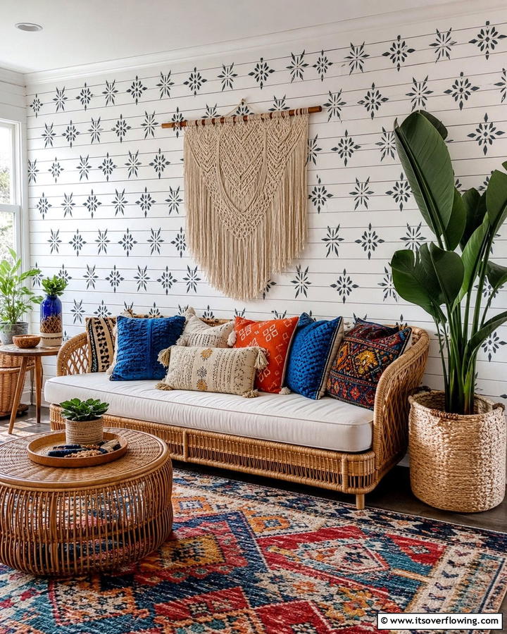Custom Stenciled Shiplap Accent Wall - 21 Shiplap Accent Wall Ideas for Rustic & Modern Homes