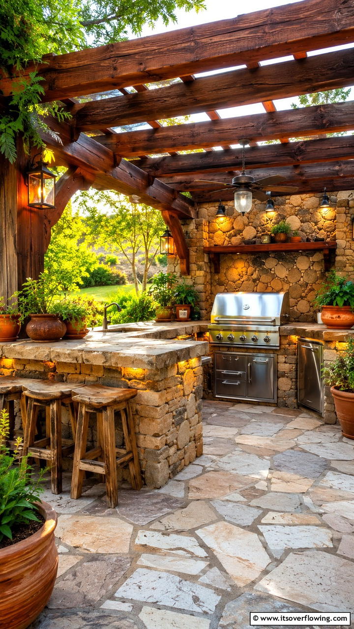 Custom Stonework for a Rustic Look - 30 BBQ Island Ideas for Ultimate Outdoor Entertaining