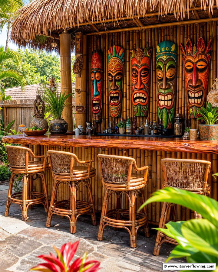 Custom Tiki Masks for Cultural Authenticity - 20 Tiki Bar Ideas for a Tropical Backyard Oasis