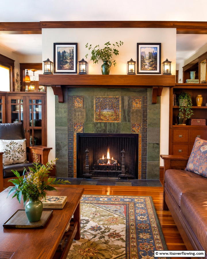 Custom Tile Accents - 25 Craftsman-style Fireplace Ideas- Classic & Elegant Designs