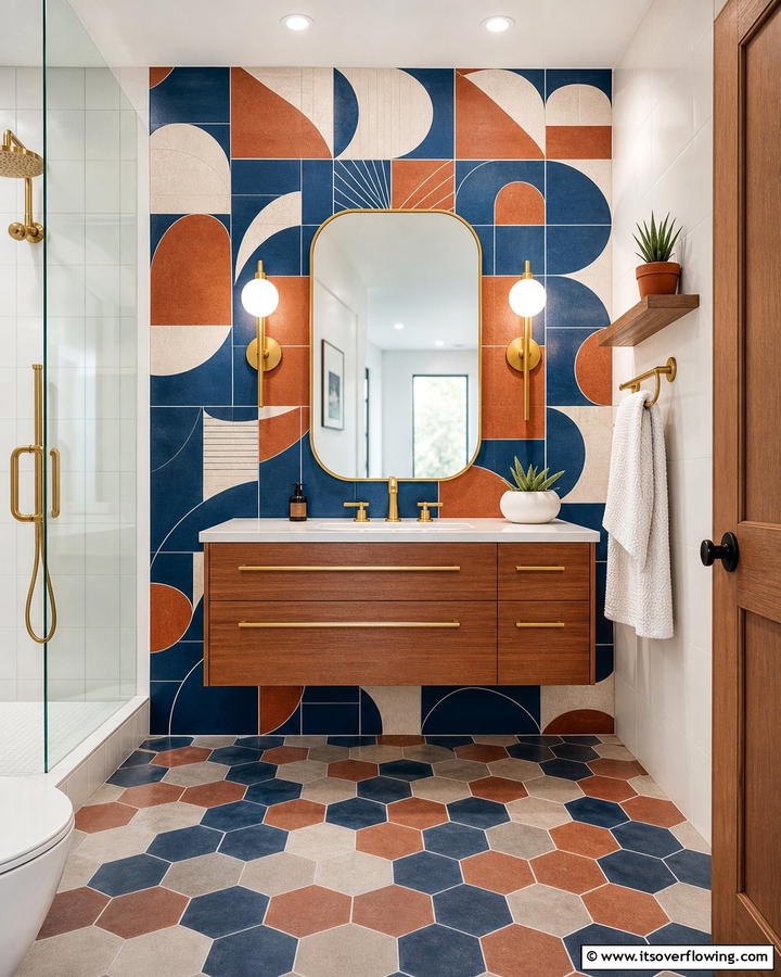 Custom Tile Mosaics - 21 Mid-Century Modern Bathroom Ideas for Retro Elegance