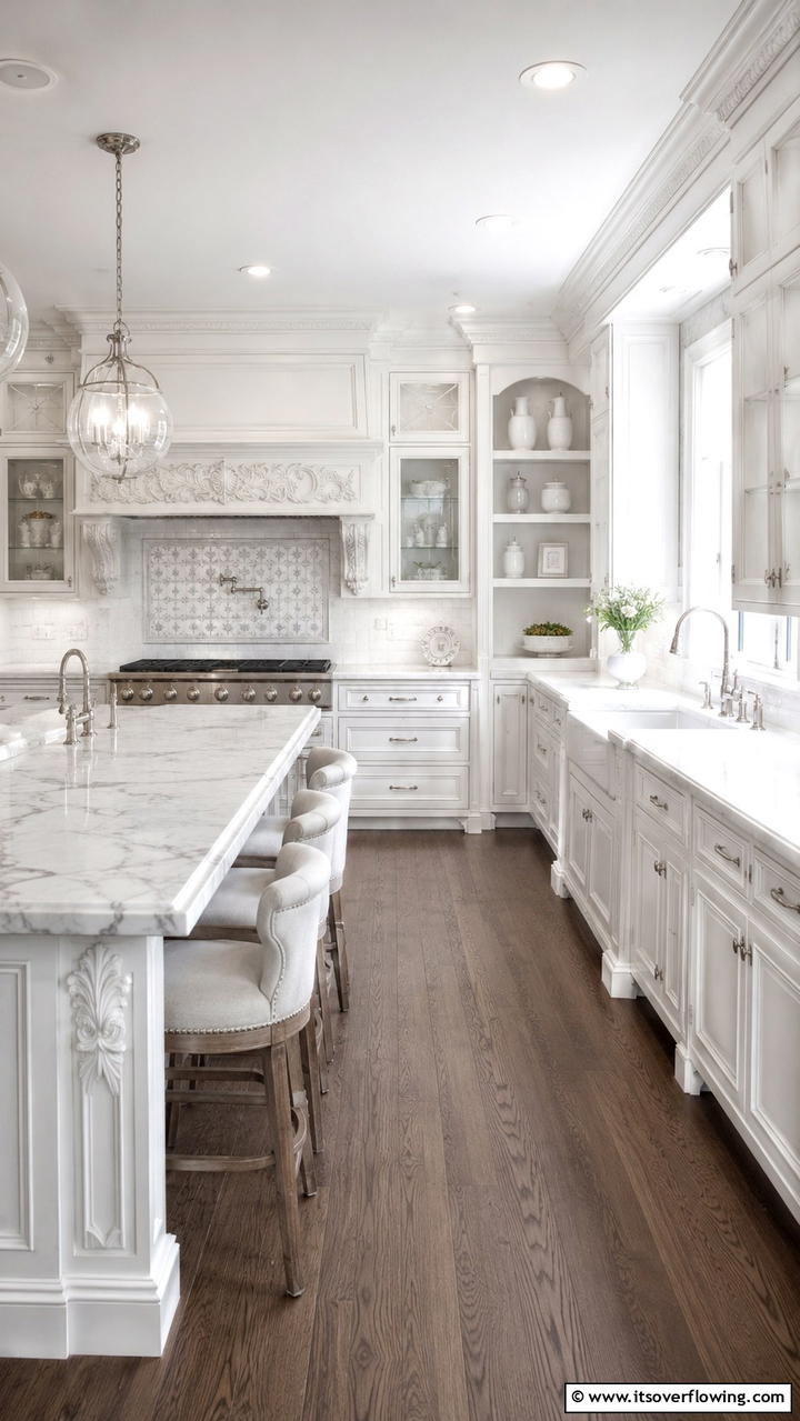 Custom White Detail Crafting - 21 Timeless White Kitchen Ideas for a Clean, Bright Look